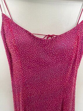 Vintage Tiffany Designs Fully Beaded 100% Silk Fuchsia Magenta Gown Prom Dress